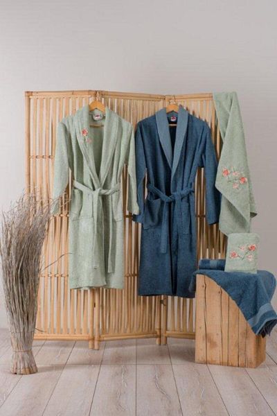 Cotton Box Set halate de baie Bamboo 6 piese Brodate Alvin Green Blue