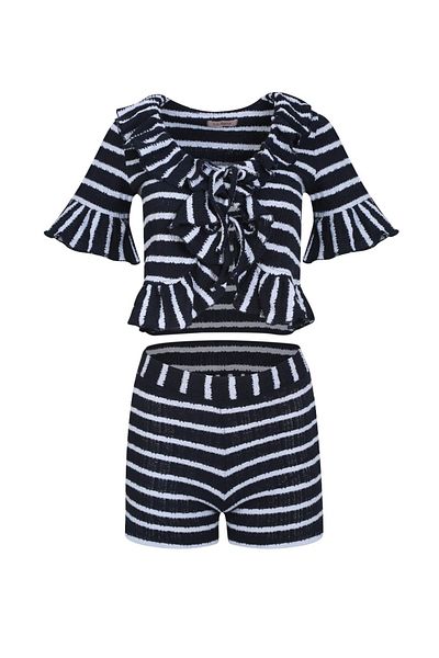 La Sarta Costum de tricotaj Rodrigo cu dungi albe bleumarin - Set de jos și de sus