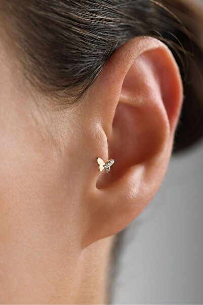 Gianfranco 14 Ayar Altın Taşlı Kelebek Tragus Küpe