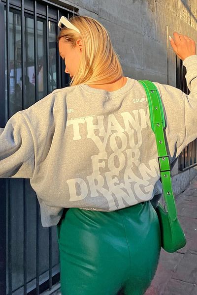 Swist Graues „Thank You“-bedrucktes Damen-Sweatshirt aus Baumwolle
