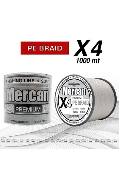 Mercan Pe Knitted Premium X4 Rope 1000 m Fish Tape
