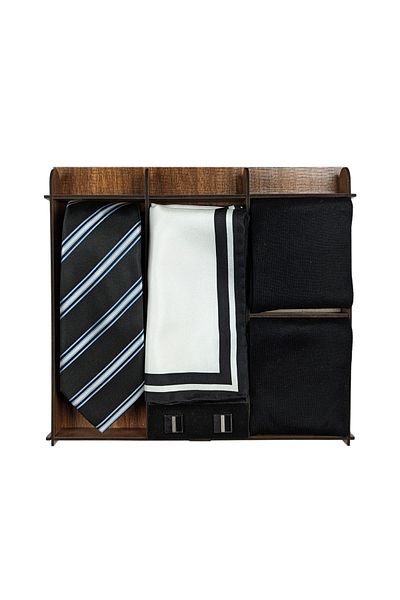 1001 Kravat Men's Gift Set with Silk Tie Silk Handkerchief Metal Cufflinks Bamboo Socks
