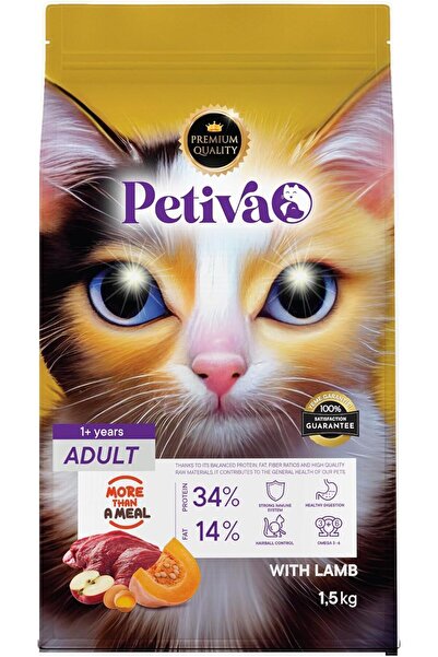 Petiva Yetişkin Kediler Için Kuzu Etli Kuru Kedi Maması (1.5 KG, KUZU)