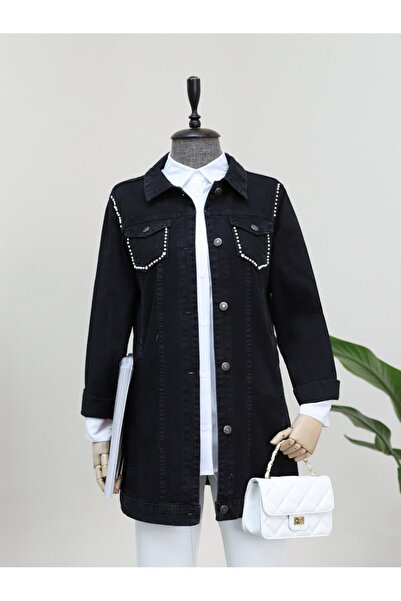 HİJABAYA Random Washed Pearl Pocket and Shoulder Denim Jacket