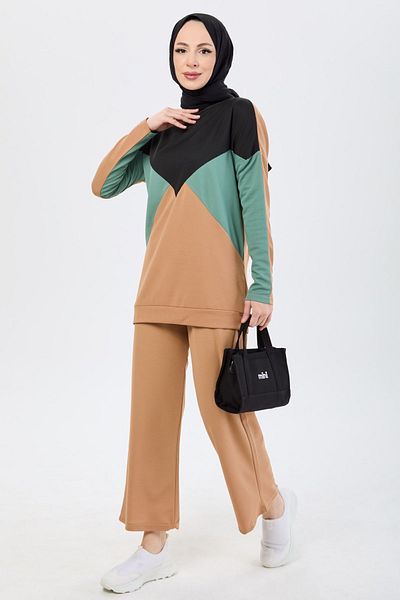 TOFİSA Green Women's Tunic Trousers - Straight Crew Neck - 11335