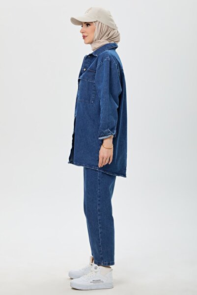 TOFİSA Women's Jeans Pocket Shirt and Mom Jeans Pants Bottom Top Set - 23671