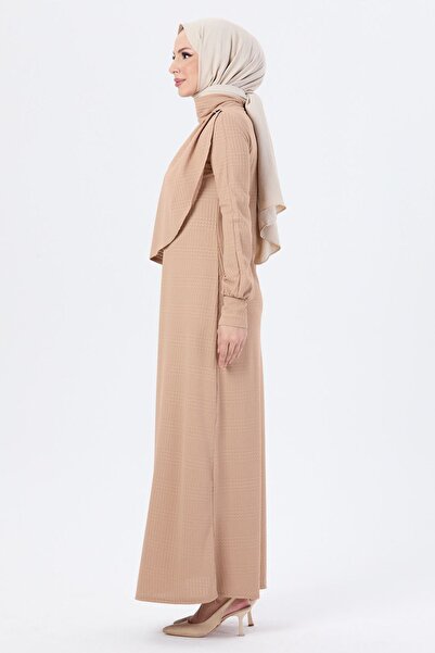 TOFİSA Sukienka damska taupe – Gładki dekolt – 24113