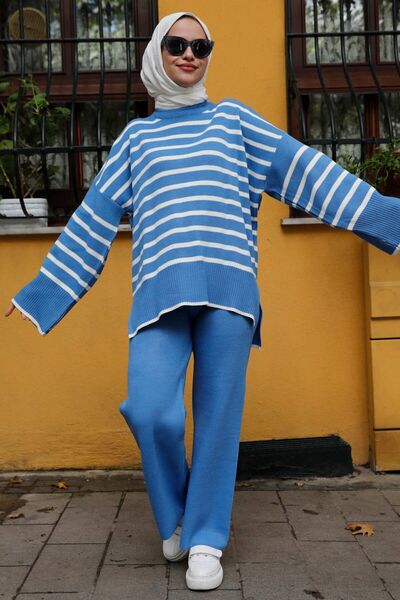 TOFİSA Women's Blue Tunic Trousers Straight Medium - 21125