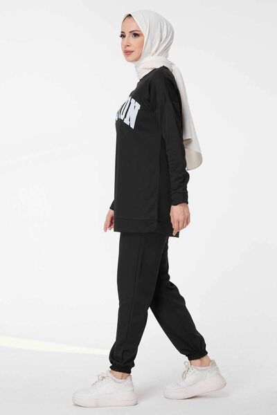 TOFİSA Women's Black Tunic Trousers - Straight Crew Neck - 13044