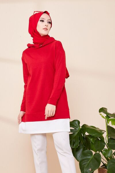 TOFİSA Red Plain Medium Women's Sweat - 3423