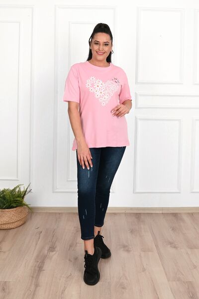 Koza Butik Γυναικείο μπλουζάκι με στάμπα Daisy σε σχήμα καρδιάς 1575-23