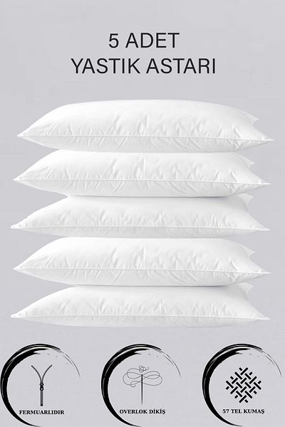TeksNil Home 5 White Zippered Pillow Cases - 50X70Cm |   Pillow Inner Cover Mattress Milt
