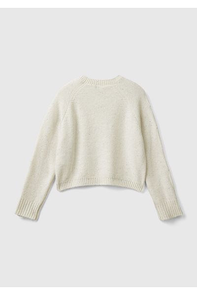 United Colors of Benetton Girl's Ecru Knit Detailed Crew Neck Short Sweater