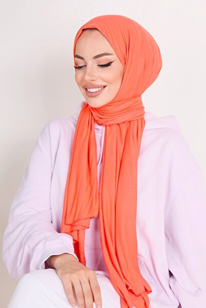 TOFİSA Orange Plain Medium Women's Combed Cotton Shawl - 23353