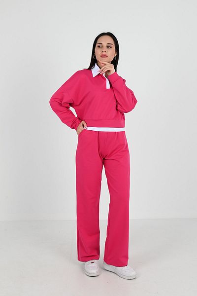 Koza Butik Γυναικείο Σετ αθλητικής φόρμας με γιακά πόλο φαρδύ πόδι 3986-24