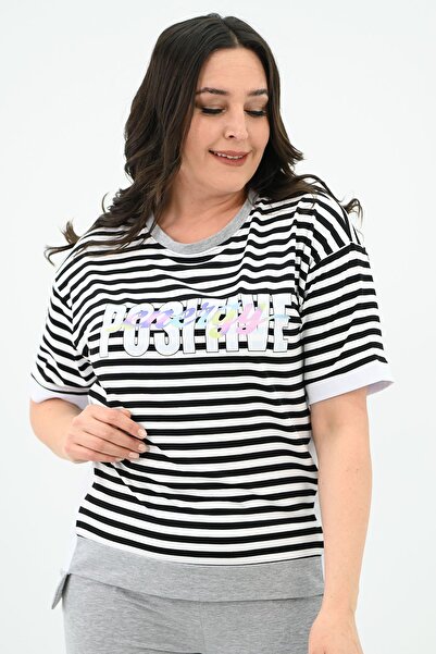 Koza Butik Kadın Büyük Beden Çizgili Eşofman Takımı 8106-24