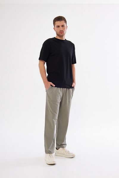 NASIFOĞLU GİYİM Mold Green Men's Linen Trousers - Elastic Waist, Comfortable 100% Cotton, Cool-Keeping, Loose Fit