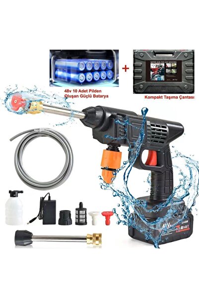 Mr. Tiger 48v Şarjlı 12000 Mah Akülü Oto Araç Yıkama, Bahçe Sulama Tabancası Makinesi Yüksek Basınçlı