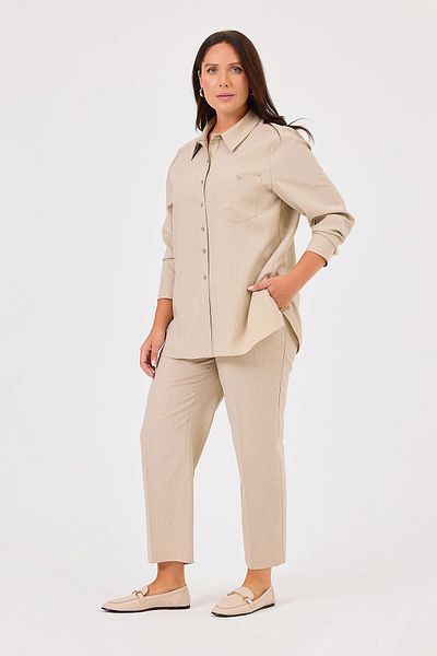 Gala-Xi Galaxi 4009 Beige - Women's Large Size Elastic Waist Striped Pants