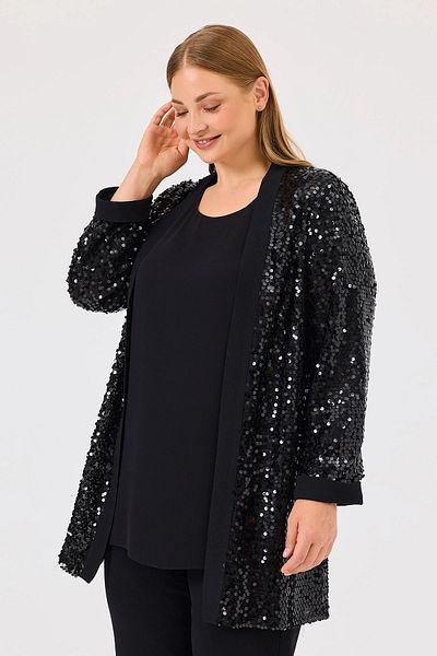 Gala-Xi Galaxi 4002 Μαύρο Παγιέτες Μπουφάν - Γυναικείο Plus Size με Εσωτερική Μπλούζα