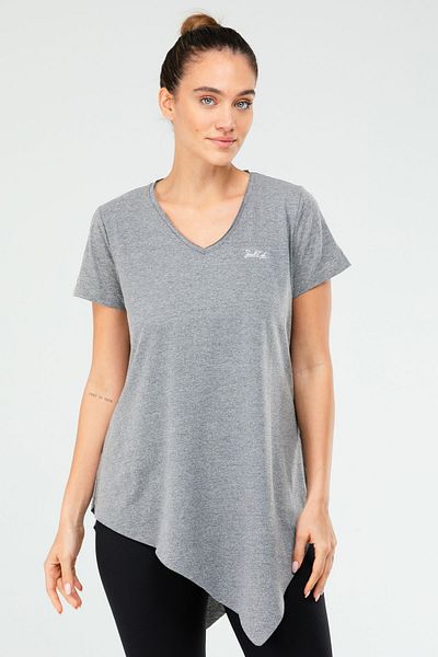 speedlife Tricou cu mânecă scurtă, gri deschis, obișnuit, din bumbac, cu decolteu în V, pentru femei Sf03881
