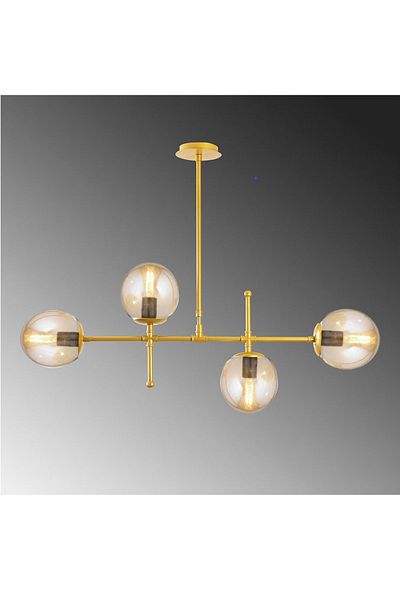 Lambadar Gold Colored Modern Globe Honey Glass Chandelier - Set of Four