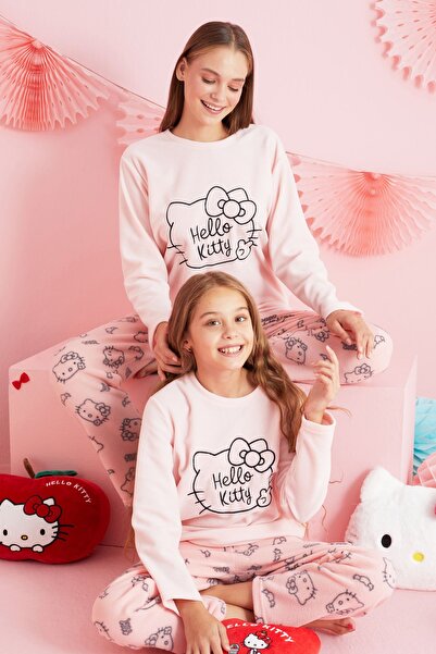 Siyah İnci Hello Kitty Lisanslı Polar Somon Çok Renkli Nakışlı Bisklet Yaka P...