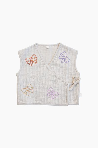 Miela Kids Beige Color Bow Embroidered Vest