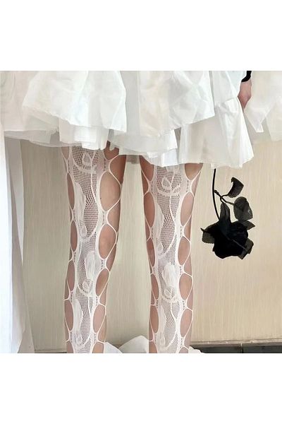 VEGAROKS Punk Gothic Side Open Mesh Imported White Pantyhose