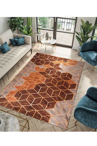 RENKLİBUTİK 6 M2 Modern Patterned Velvet Textured Carpet Cover - Non-Slip and Elastic