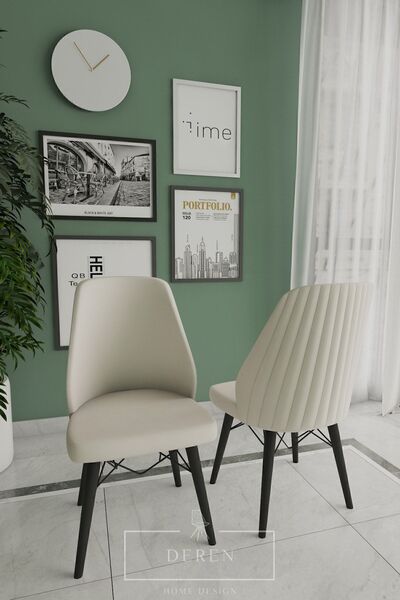 DEREN HOME Mabel Serisi 4 Adet Krem Mutfak Ve Salon Sandalyesi