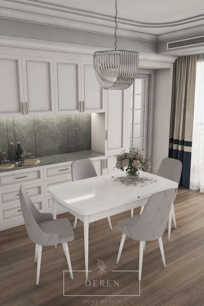 DEREN HOME Luna Serisi, 80x132 Açılabilir Mdf Mutfak Ve Yemek Masası Takımı +...