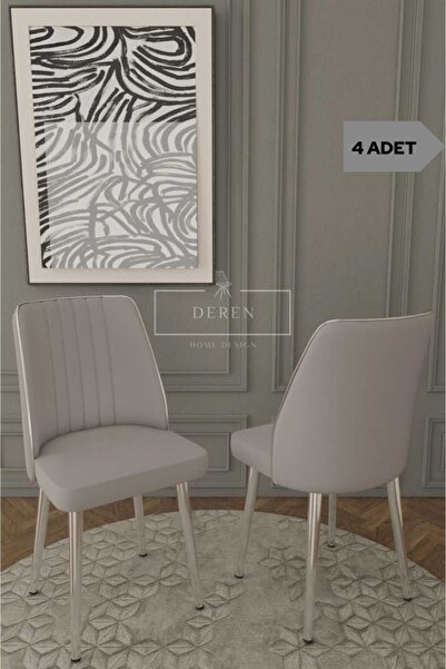 DEREN HOME Par Serisi 4 Adet Açık Gri Silinebilir Kumaş Mutfak Salon Sandalye...