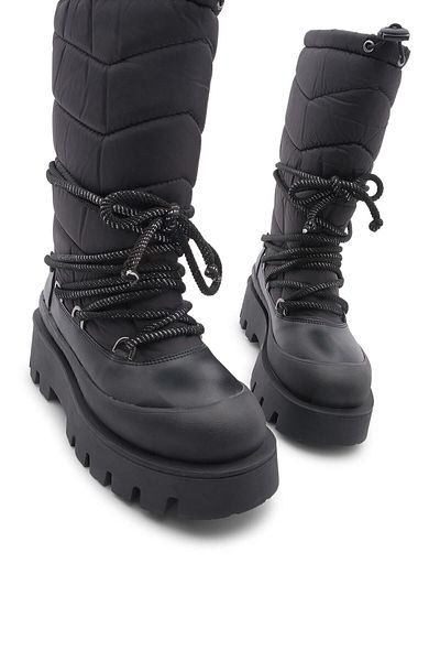 Marjin Women's Snow Boots Thick Sole Lace Up With Fur Inside Visra black