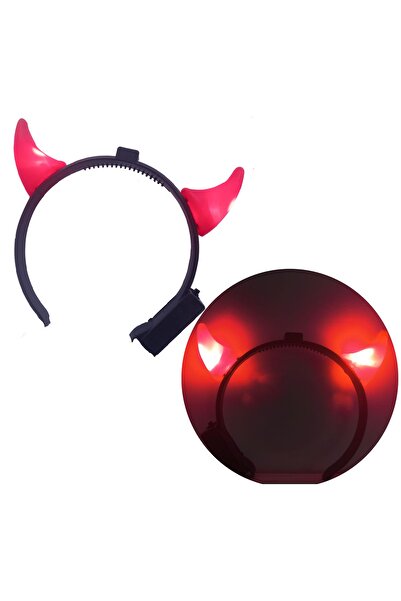 Partimarka تاج الهالوين ذو القرن الشيطاني المضيء، إكسسوار زي مرح ولامع