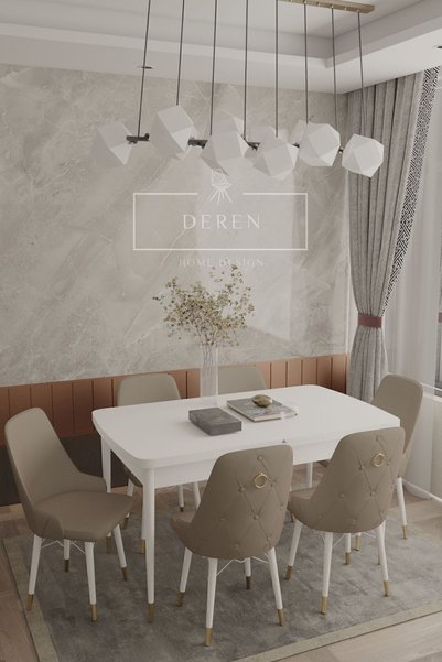 DEREN HOME Felix Serisi Babyface kumaş 80x132 Açılabilir MDF masa mutfak salo...