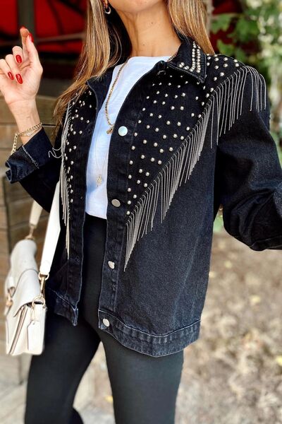 Lady Pixie Jachetă de jeans Trock Design cu lanț și împrejmuire