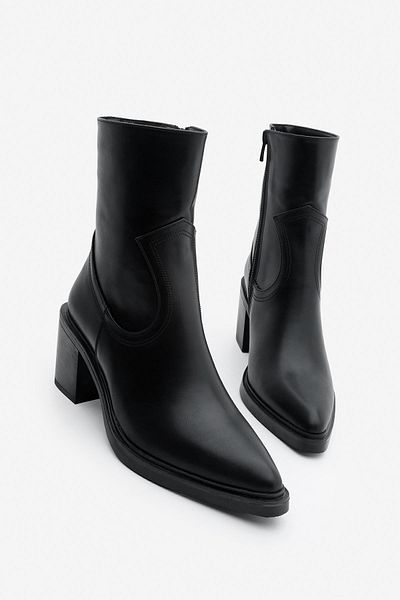 Marjin Black Women's Heeled Boots - Side Zipper and Stitching Detail