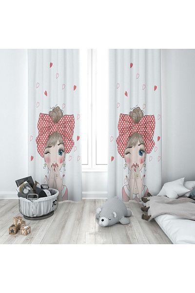 Lolla Kissing Girl White Background Curtain 73
