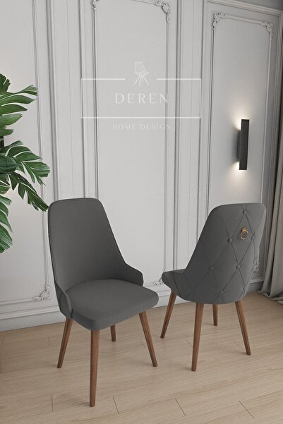DEREN HOME Fier Serisi 6 Adet Antrasit Sandalye Mutfak ve Salon Sandalyesi