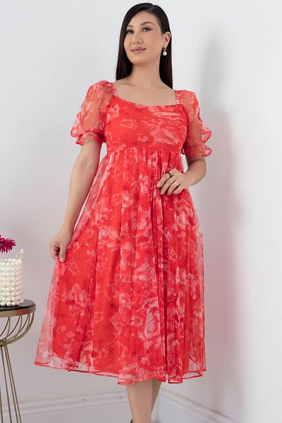 PULLIMM Rochie cu maneca scurta cu decolteu patrat din tul - GRS3455