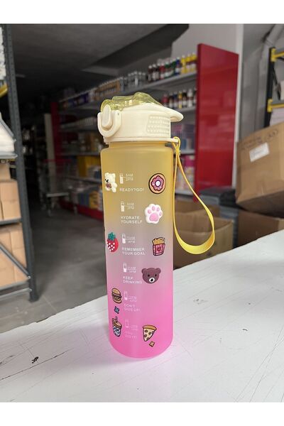 Andofis Motivational Water Bottle Water Bottle Tritan Gym Water Bottle 1000 Ml with Sticker and Carrying Strap