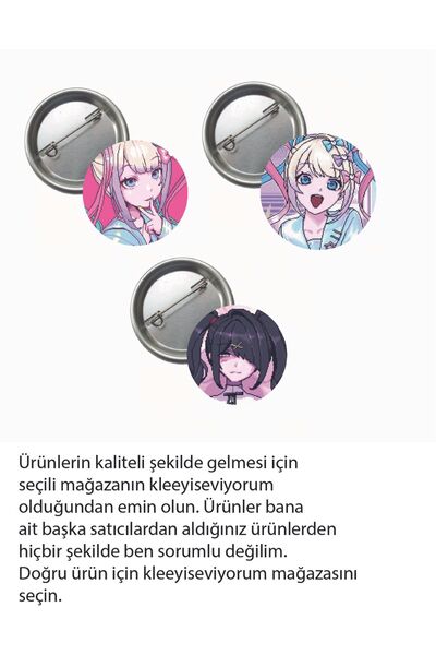 kleeyiseviyorum Needy Girl Streamer Overdose Anime Buton Rozet 37mm 3 Adet