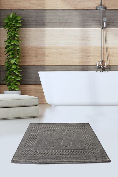 Chilai Home Μοκέτα μπάνιου Foet Grey Cotton Conditioner - Πλένεται και αντιολισθητική βάση