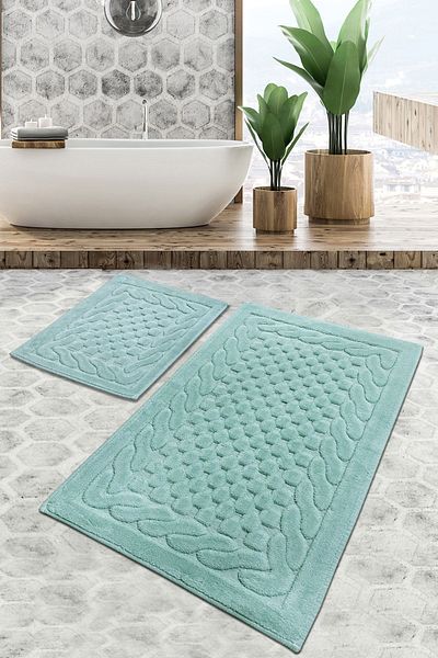 Chilai Home Set de 2 covoare de baie Bambi Cotton Mint Bază anti-alunecare lavabilă
