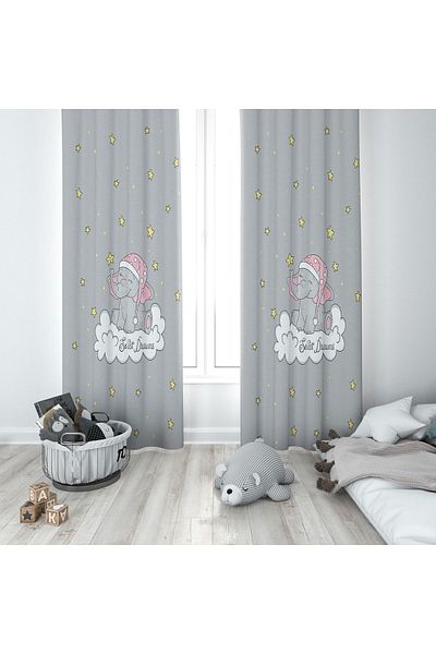 Lolla Cute Elephant Gray Background Backdrop Curtain 97