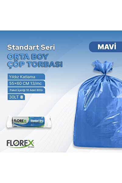 Florex Standart Orta Boy Mavi Çöp Poşeti X 5 Rulo