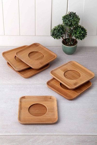 BALSA Luxury 6Pcs Square Bamboo Coaster Tea Plate Coaster Coaster Chic Decor