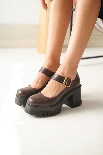Aymood NVL-1006 Mocasnic maro cu platformă cu toc înalt