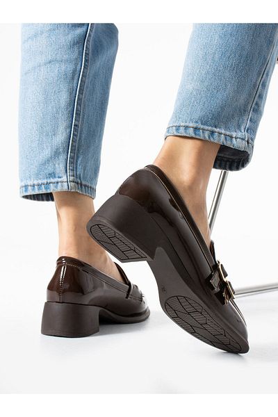Alemdar Shoes Дамски мокасини Jenk - кафява лачена кожа, детайлна катарама